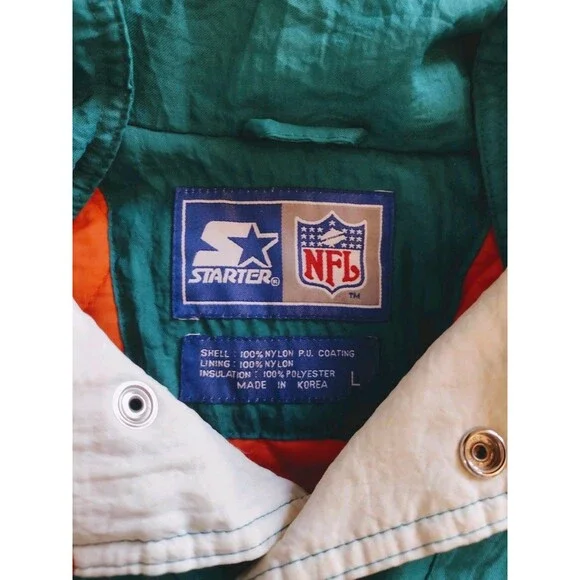 Vintage Starter Jacket NFL 90s Miami Dolphins Puffy Pullover Mens Large - Picture 9 of 16